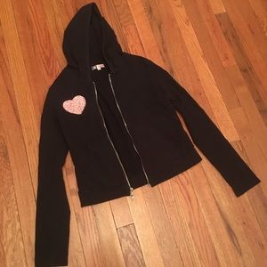 Bejeweled Rhinestone Heart zip hoodie sweatshirt